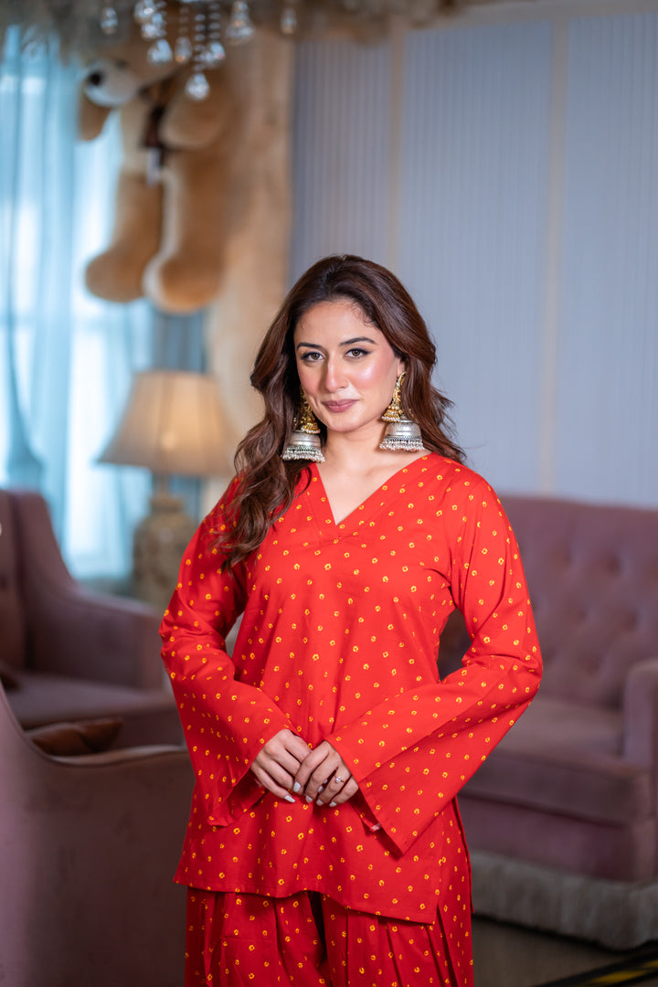 Sunehari Red Cotton Farshi Set