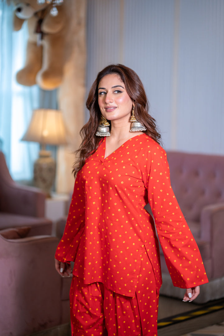 Sunehari Red Cotton Farshi Set