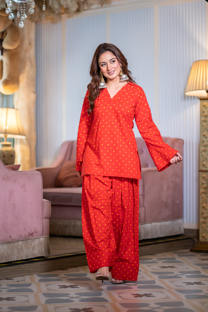 Sunehari Red Cotton Farshi Set