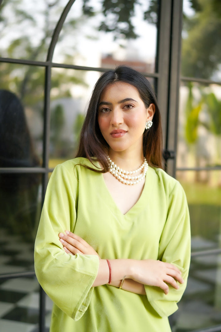 Lime Velvet Co-ord Set