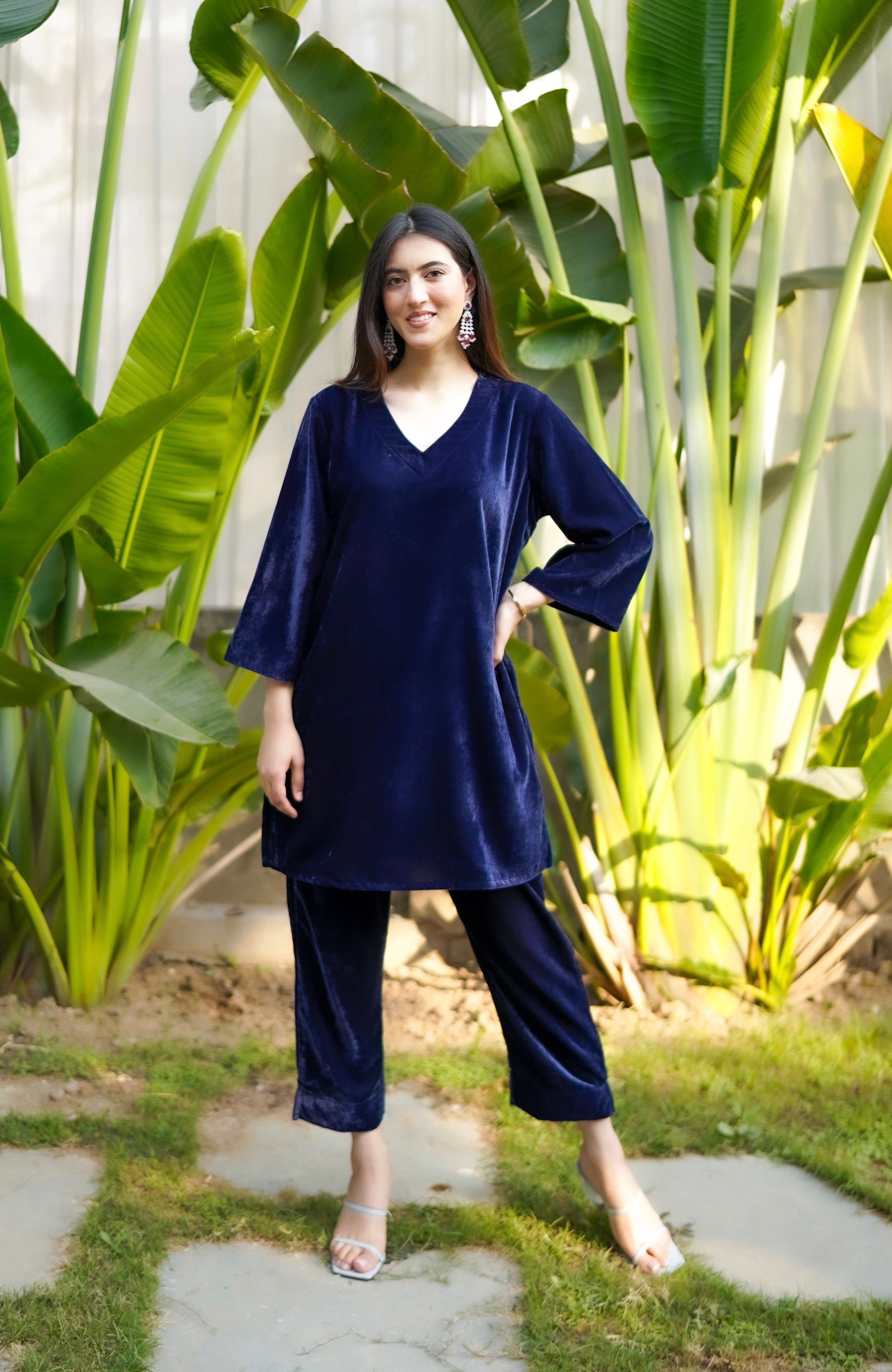 Navy Blue Velvet Co-ord Set – DIMPLE DESIGN STUDIO