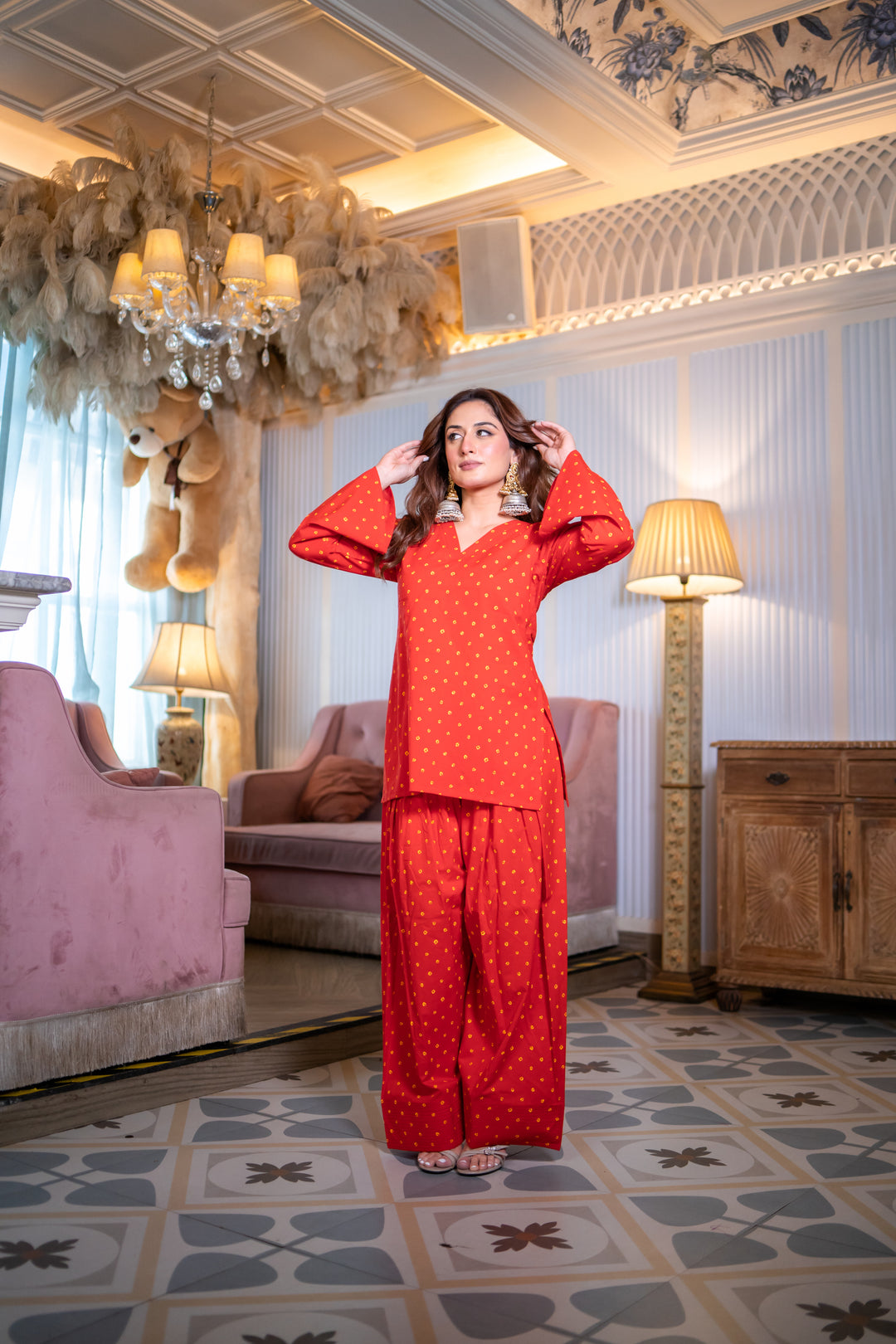 Sunehari Red Cotton Farshi Set