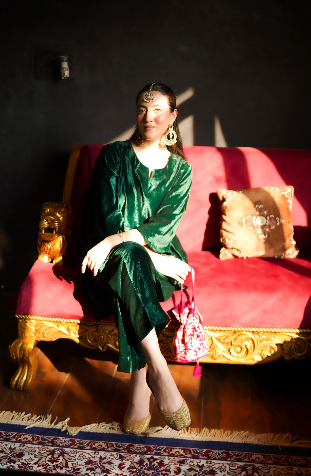 Bottle Green Velvet Co-ord Set