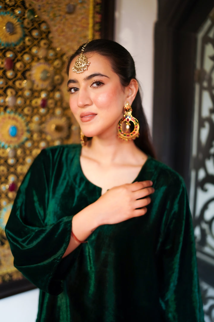 Bottle Green Velvet Co-ord Set