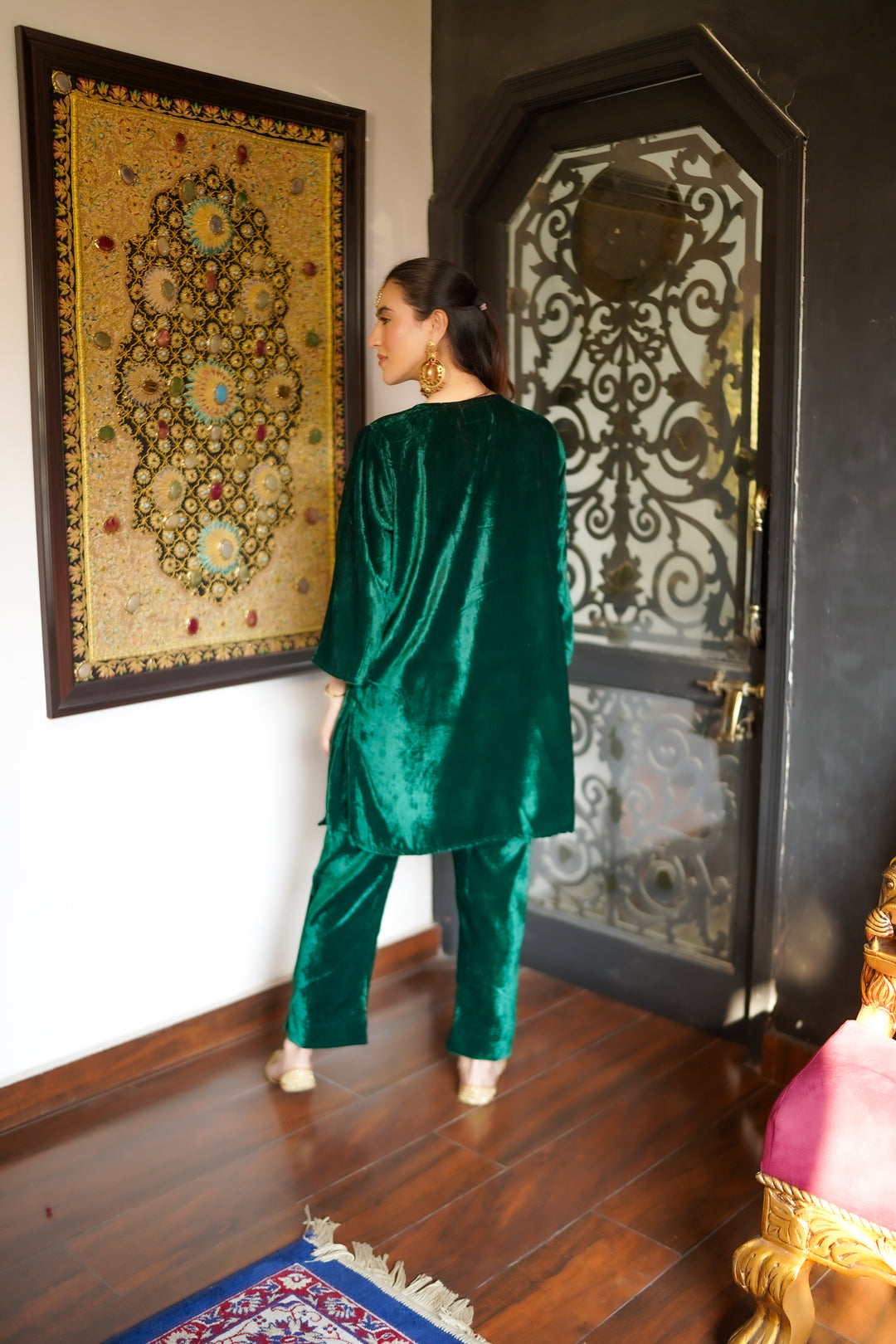 Bottle Green Velvet Co-ord Set