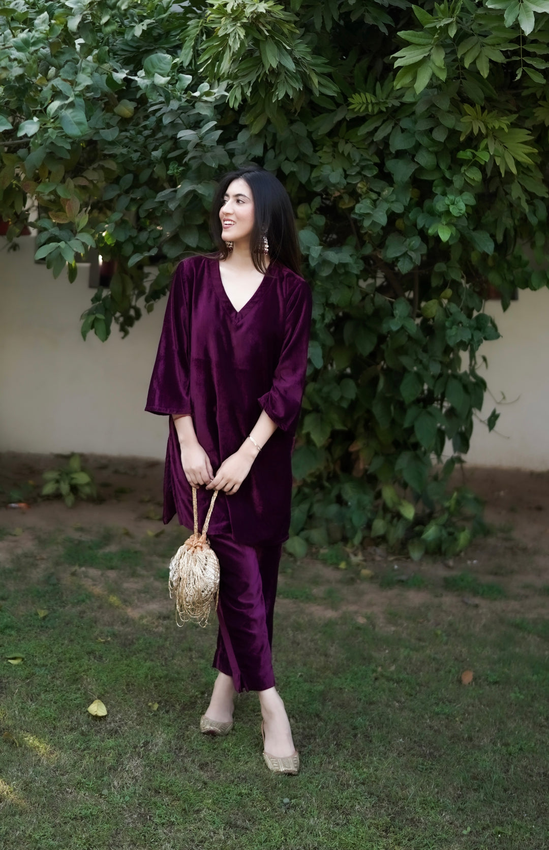 Wine Velvet Co-ord Set