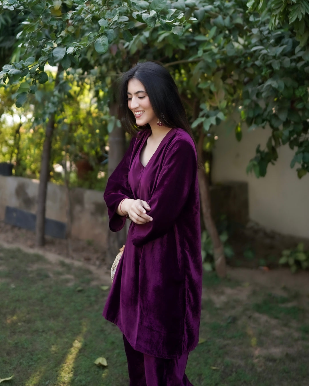 Wine Velvet Co-ord Set