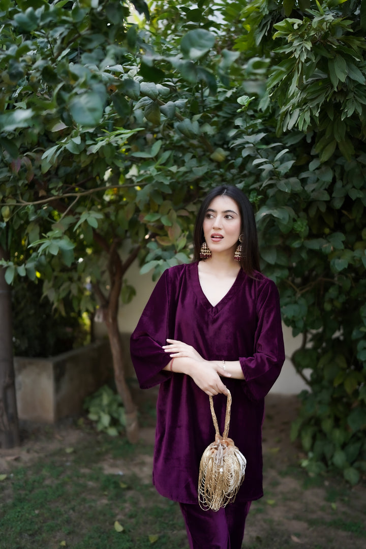 Wine Velvet Co-ord Set