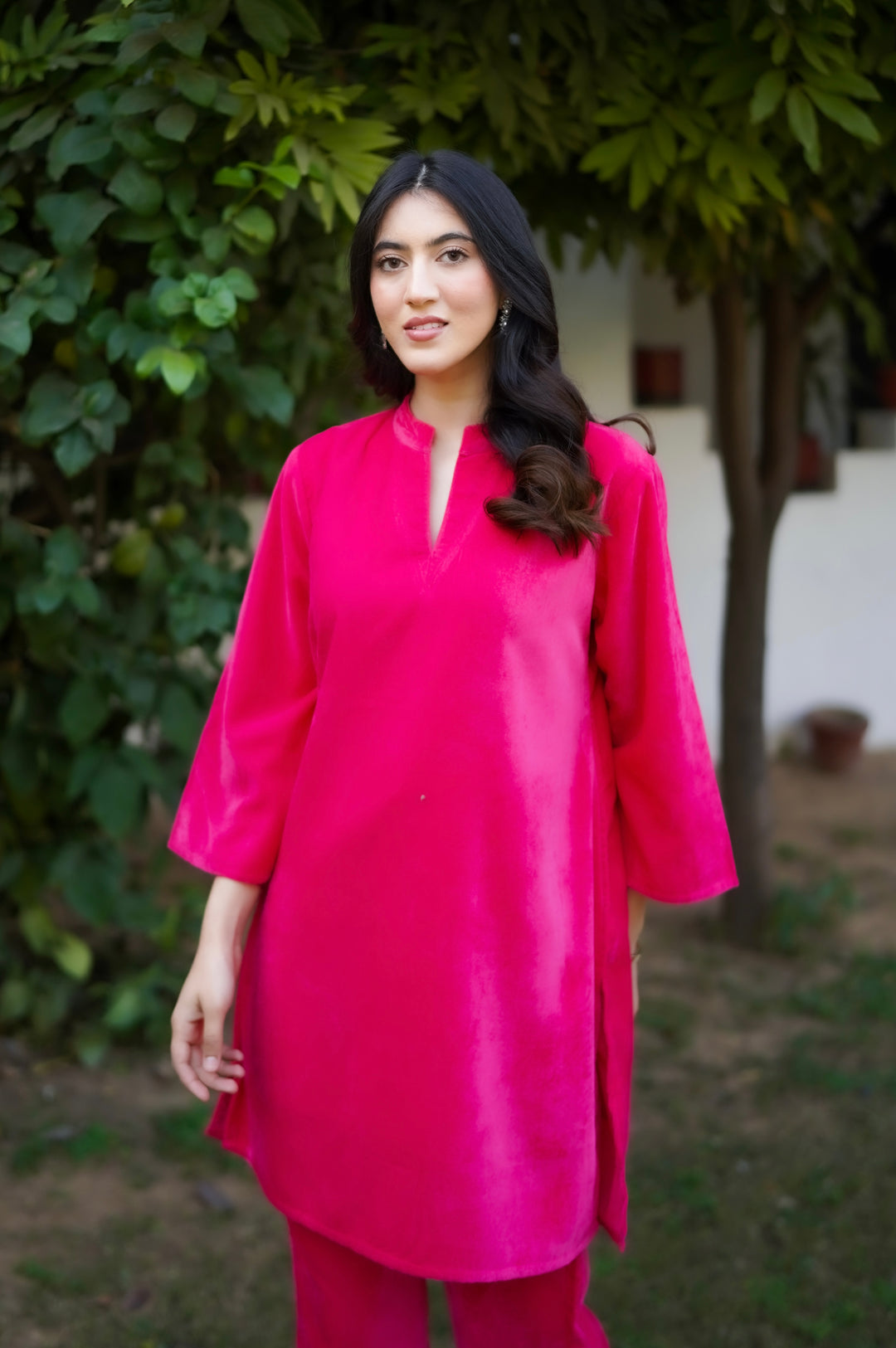 Fluorescent Pink Velvet Co-ord Set