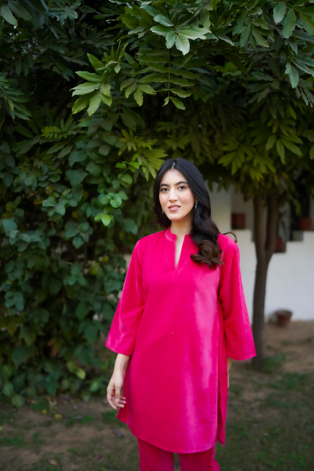 Fluorescent Pink Velvet Co-ord Set