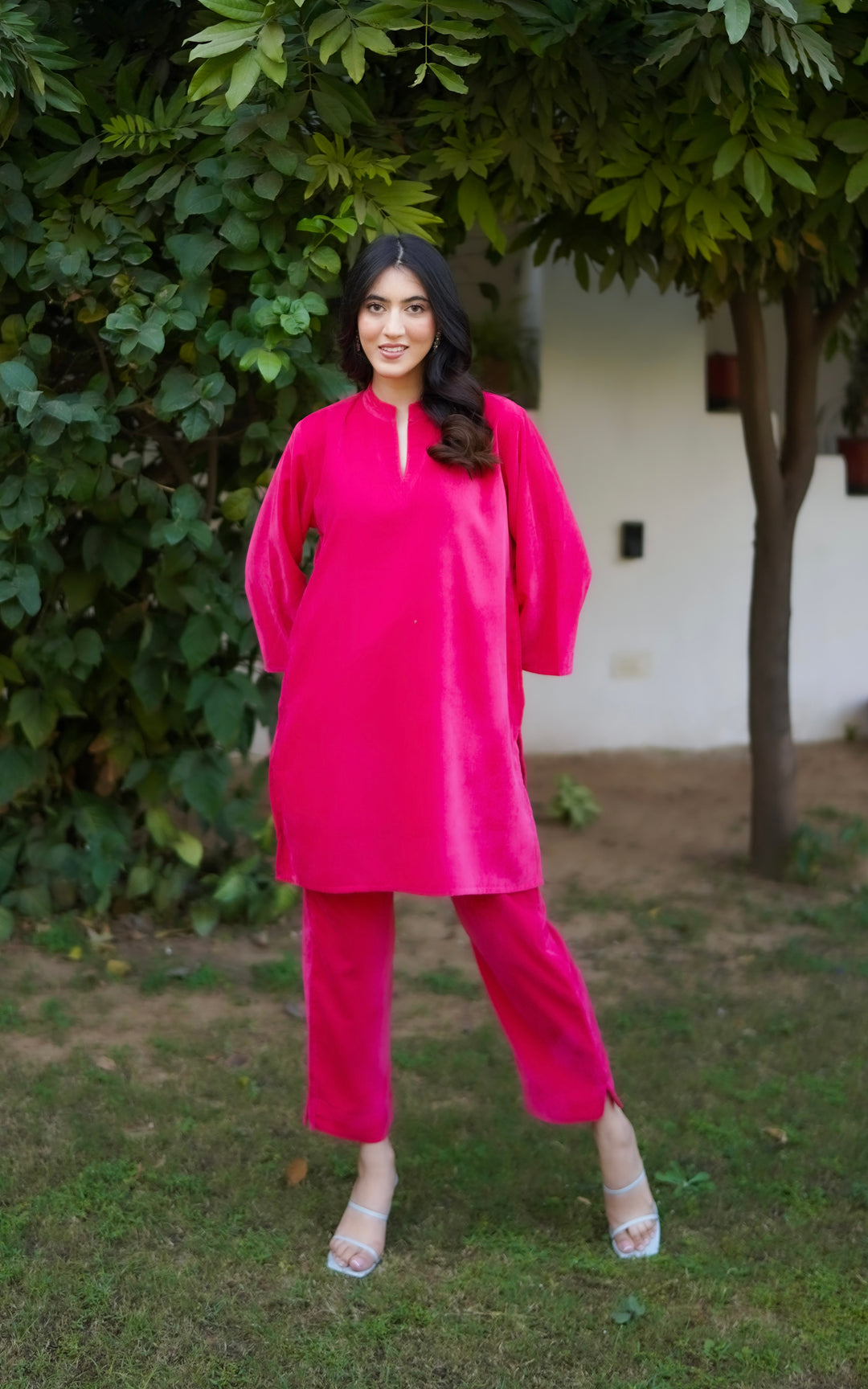 Fluorescent Pink Velvet Co-ord Set
