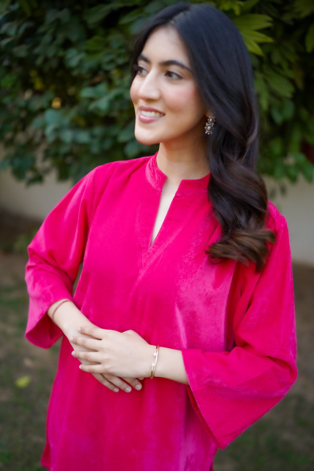 Fluorescent Pink Velvet Co-ord Set