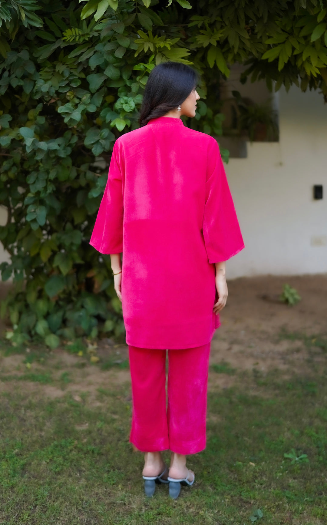 Fluorescent Pink Velvet Co-ord Set