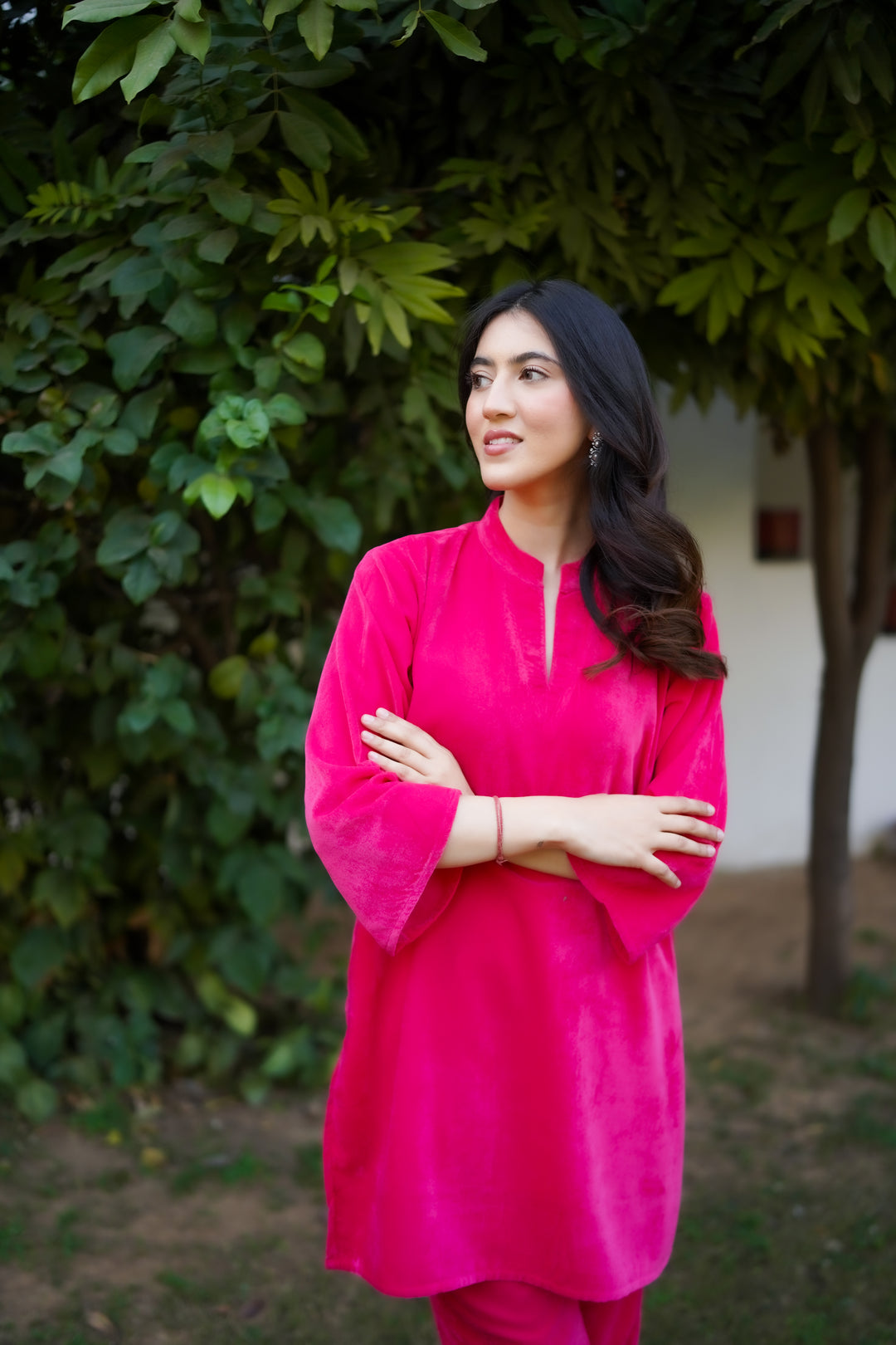 Fluorescent Pink Velvet Co-ord Set