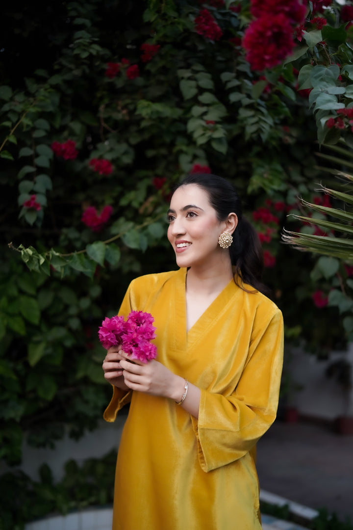 Yellow Velvet Co-ord Set