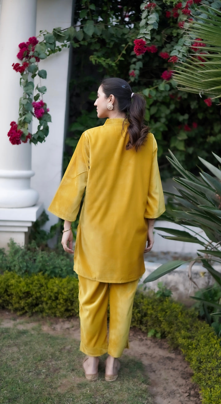 Yellow Velvet Co-ord Set