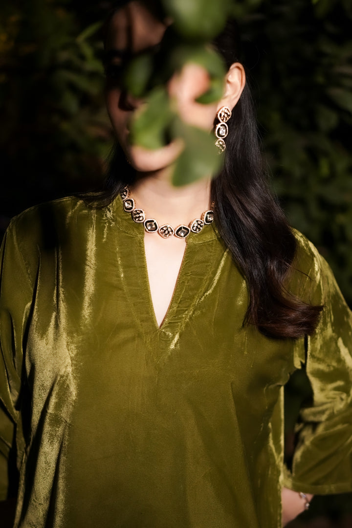Olive Green Velvet Co-ord Set