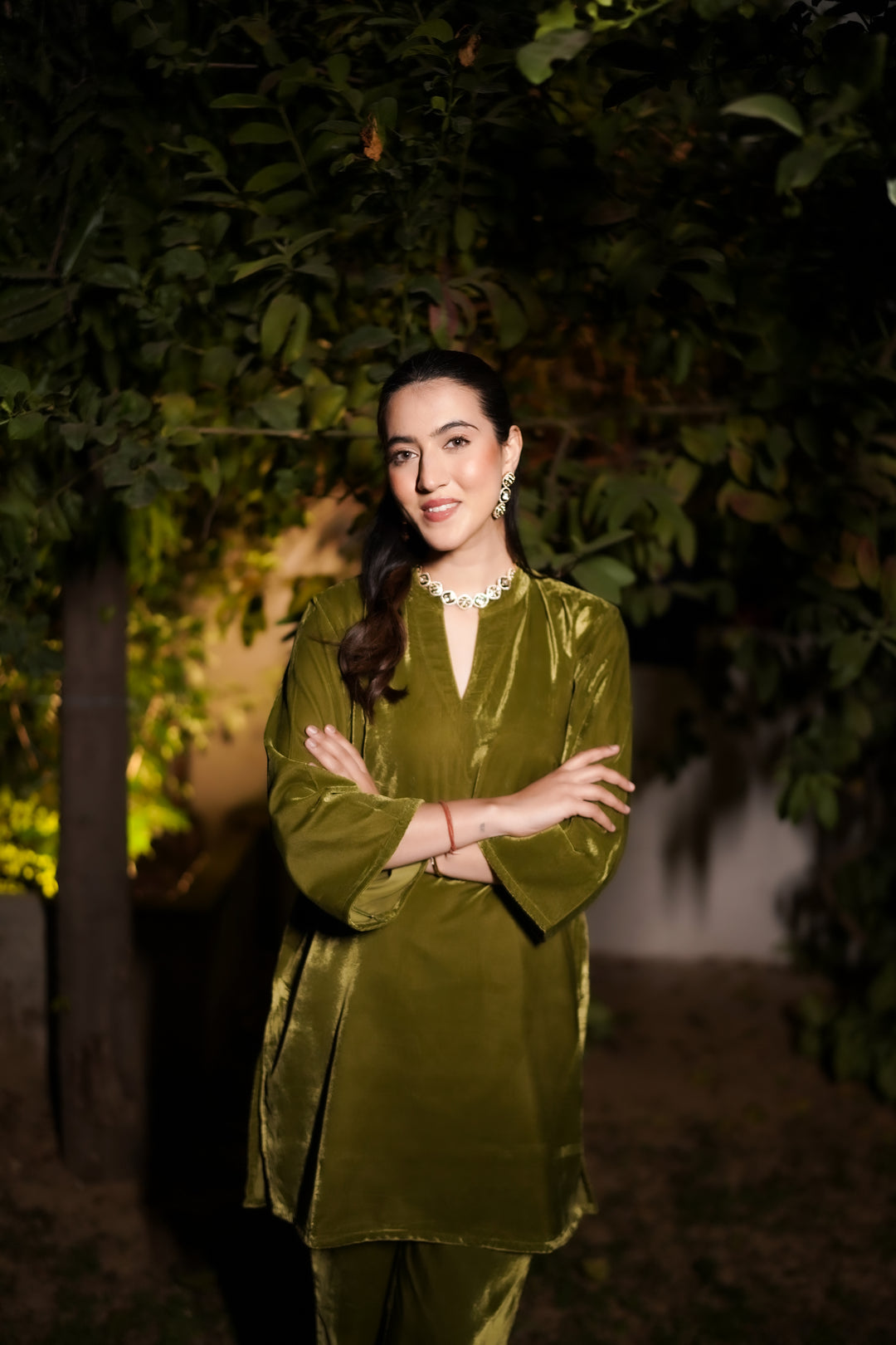 Olive Green Velvet Co-ord Set