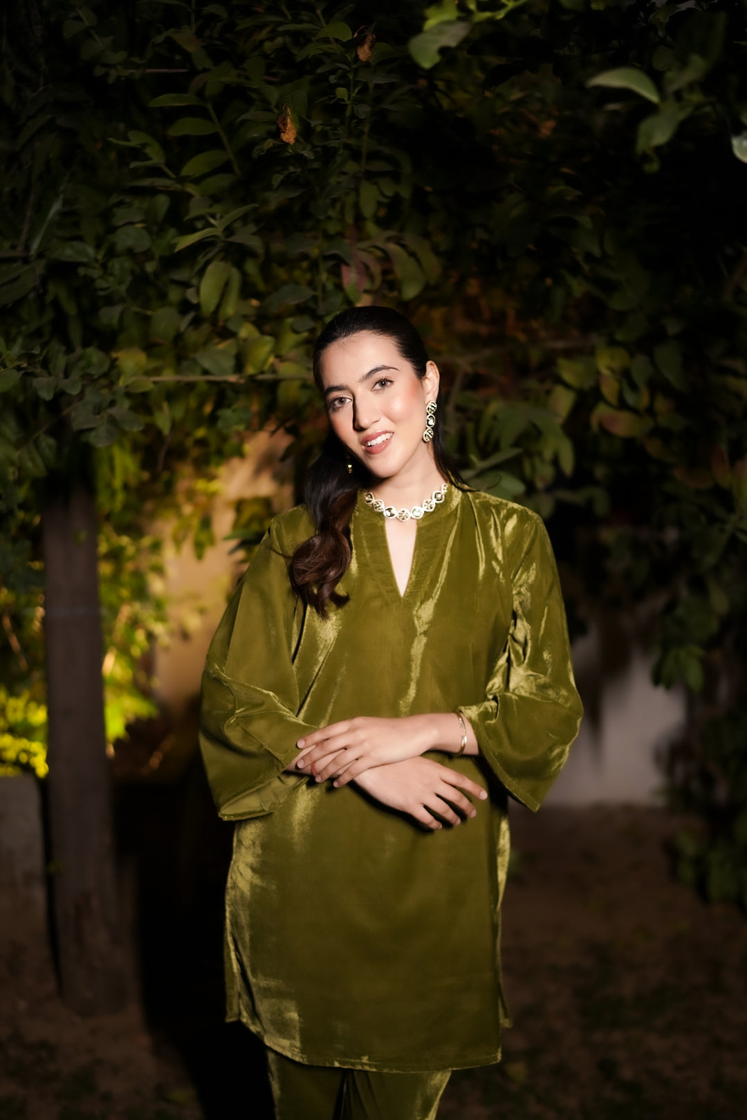 Olive Green Velvet Co-ord Set