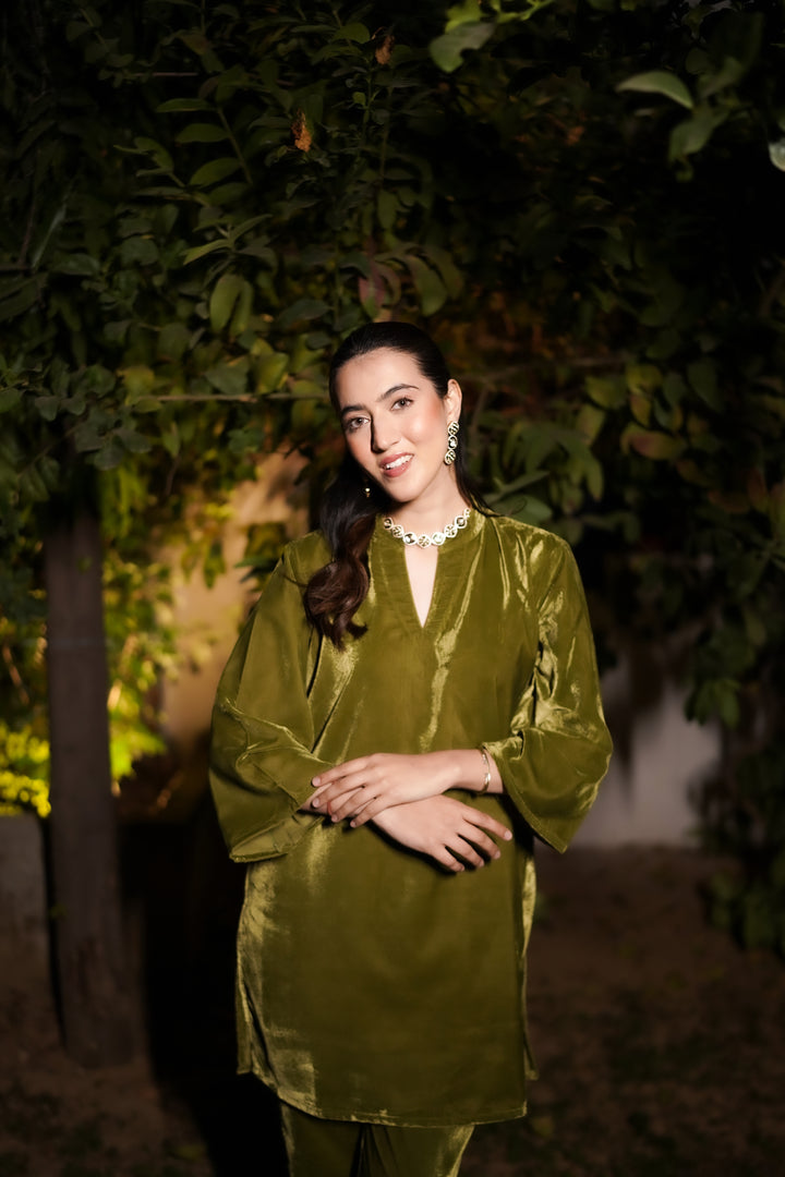 Olive Green Velvet Co-ord Set