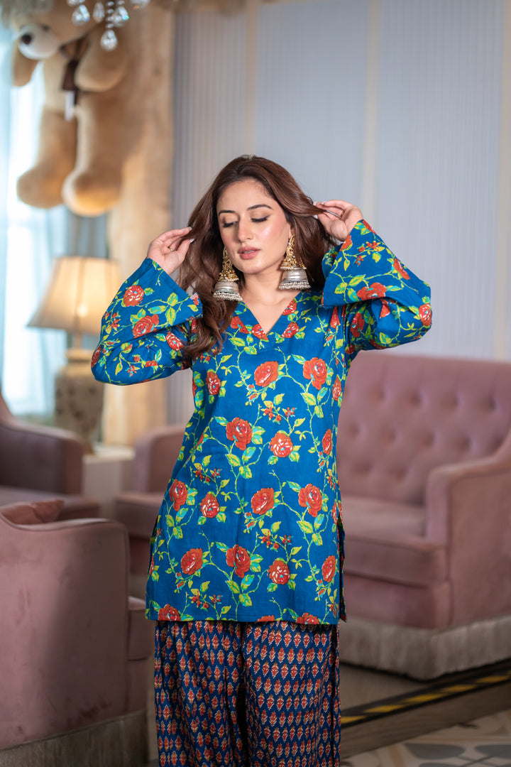 Zaina Blue Cotton Farshi Set