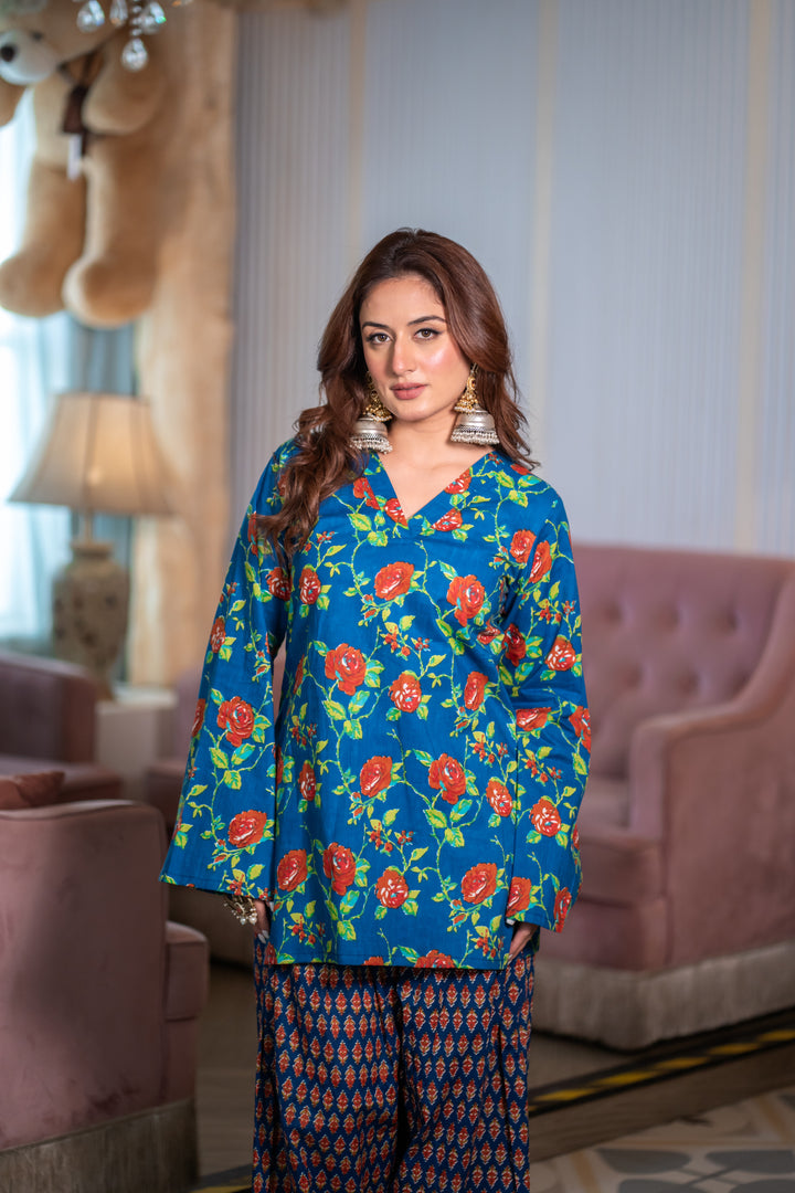 Zaina Blue Cotton Farshi Set