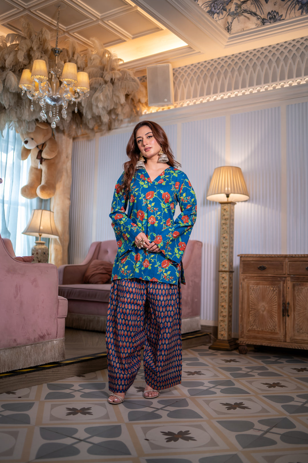 Zaina Blue Cotton Farshi Set