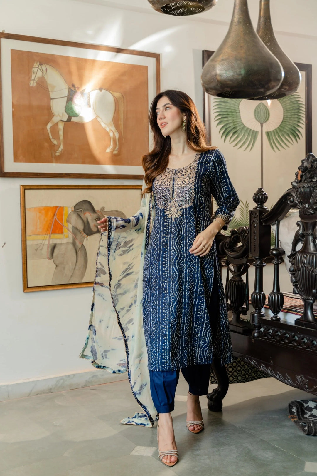 Unstitched - Navy pittan bandhej suit set