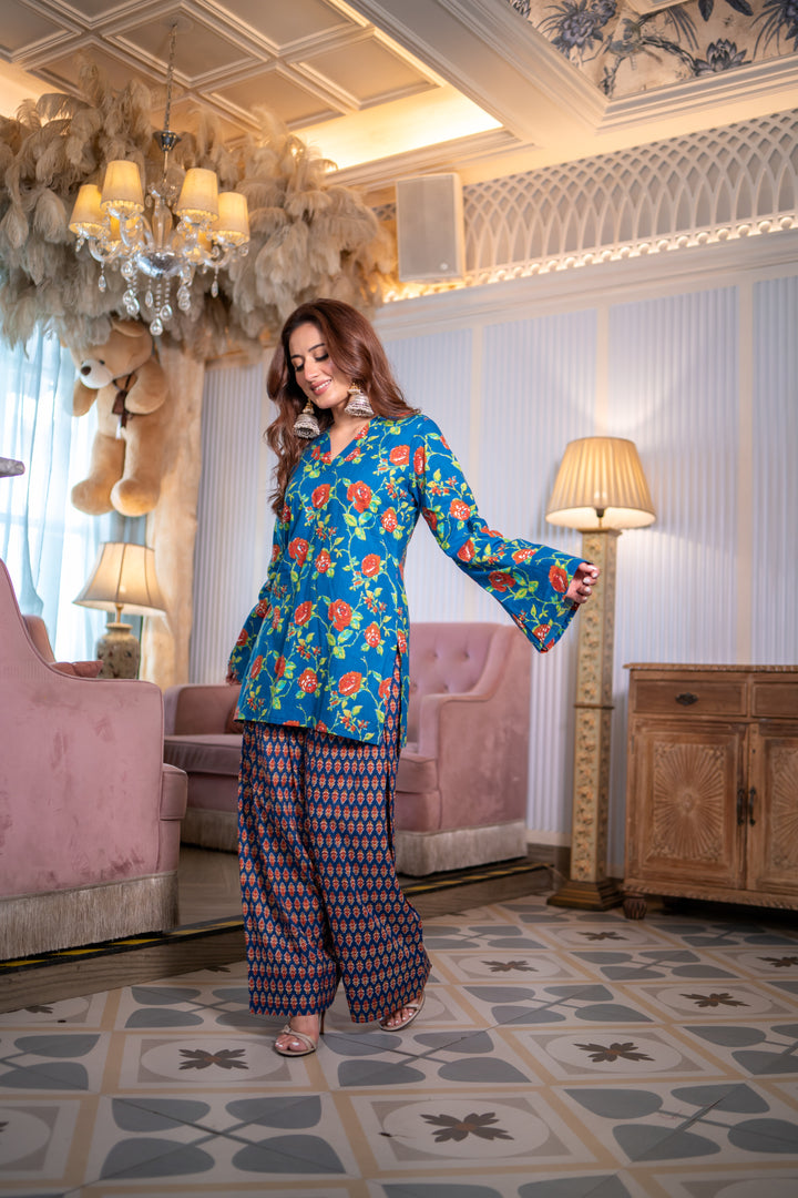 Zaina Blue Cotton Farshi Set