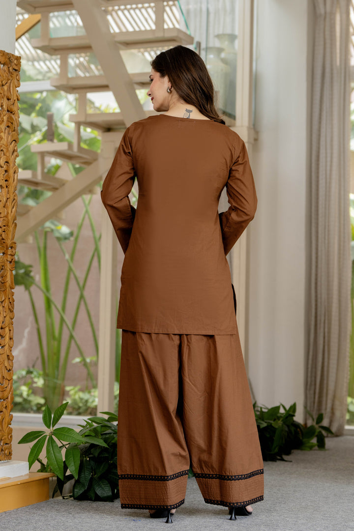 Dark Brown Cotton Farshi Set