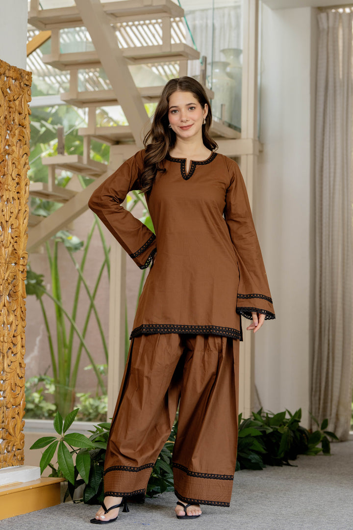 Dark Brown Cotton Farshi Set