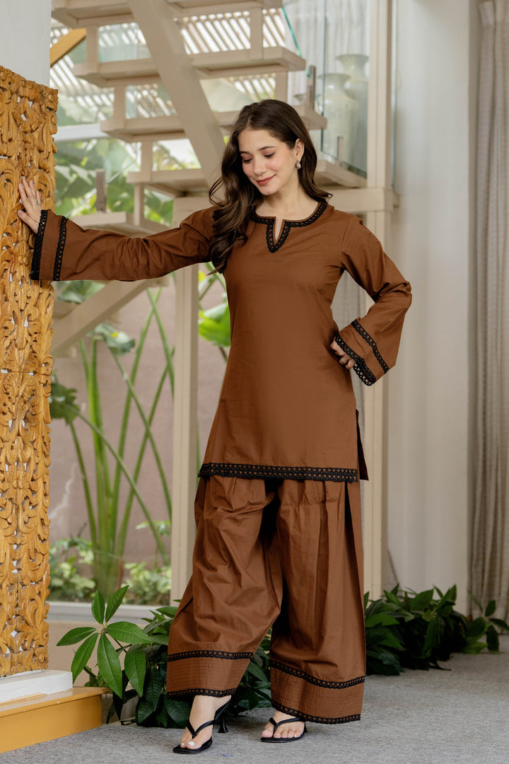 Dark Brown Cotton Farshi Set