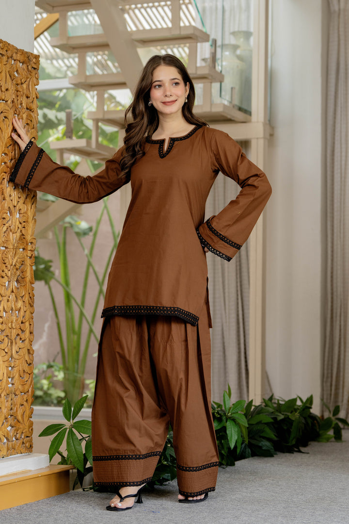Dark Brown Cotton Farshi Set
