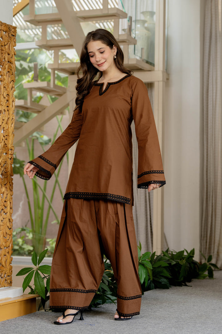 Dark Brown Cotton Farshi Set