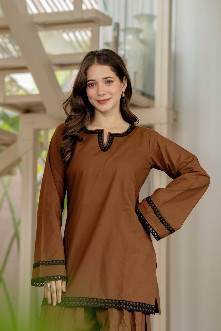 Dark Brown Cotton Farshi Set