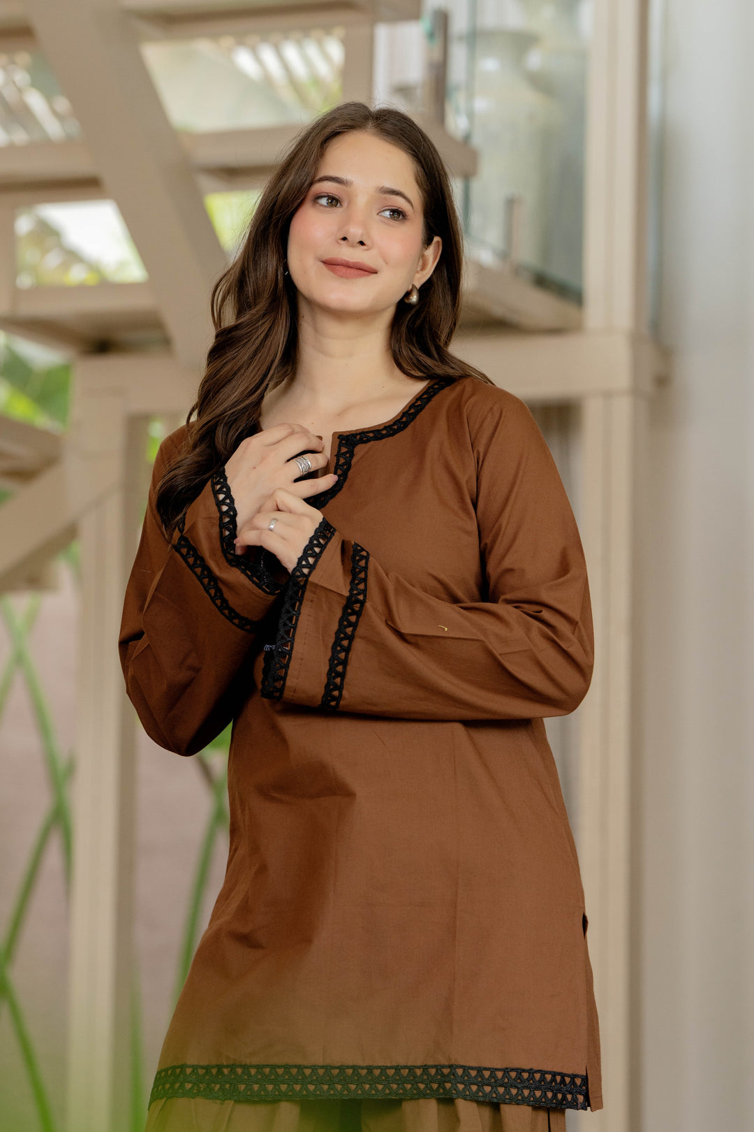 Dark Brown Cotton Farshi Set