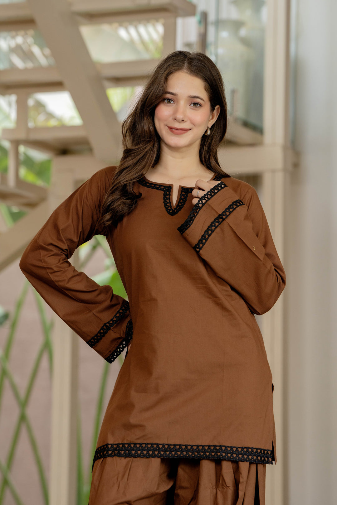 Dark Brown Cotton Farshi Set