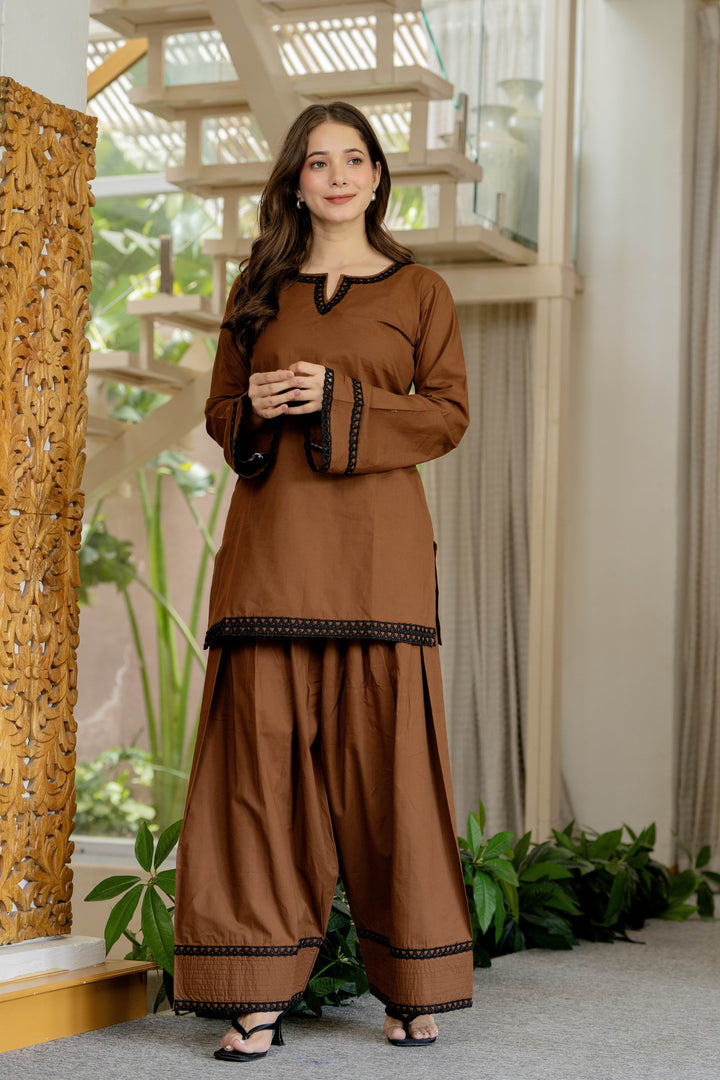 Dark Brown Cotton Farshi Set