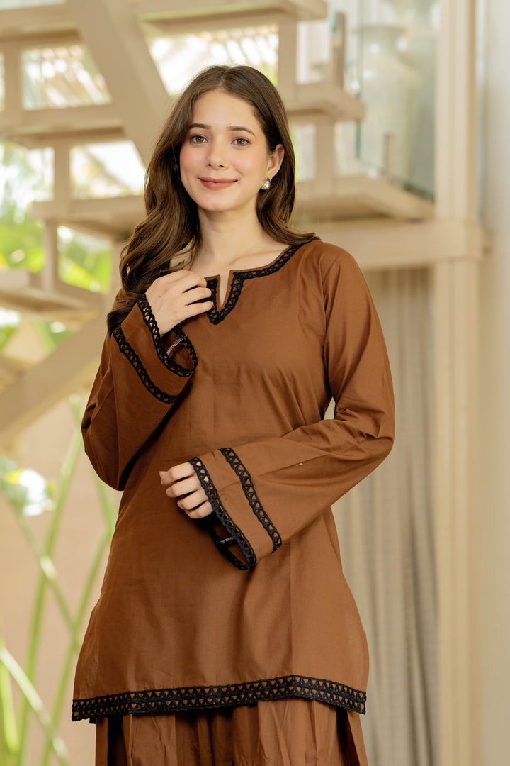 Dark Brown Cotton Farshi Set