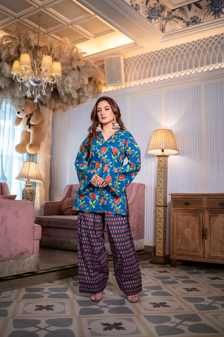 Zaina Blue Cotton Farshi Set