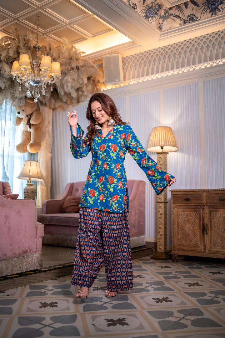 Zaina Blue Cotton Farshi Set