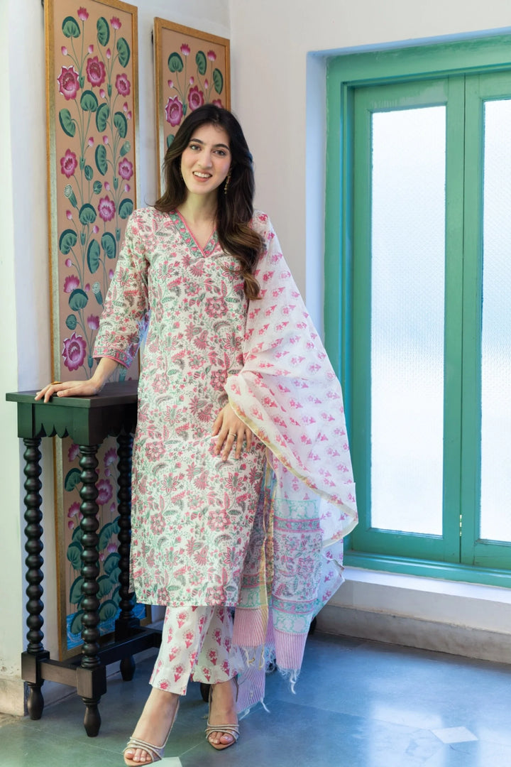 Unstitched - Floral Chanderi Suit Set