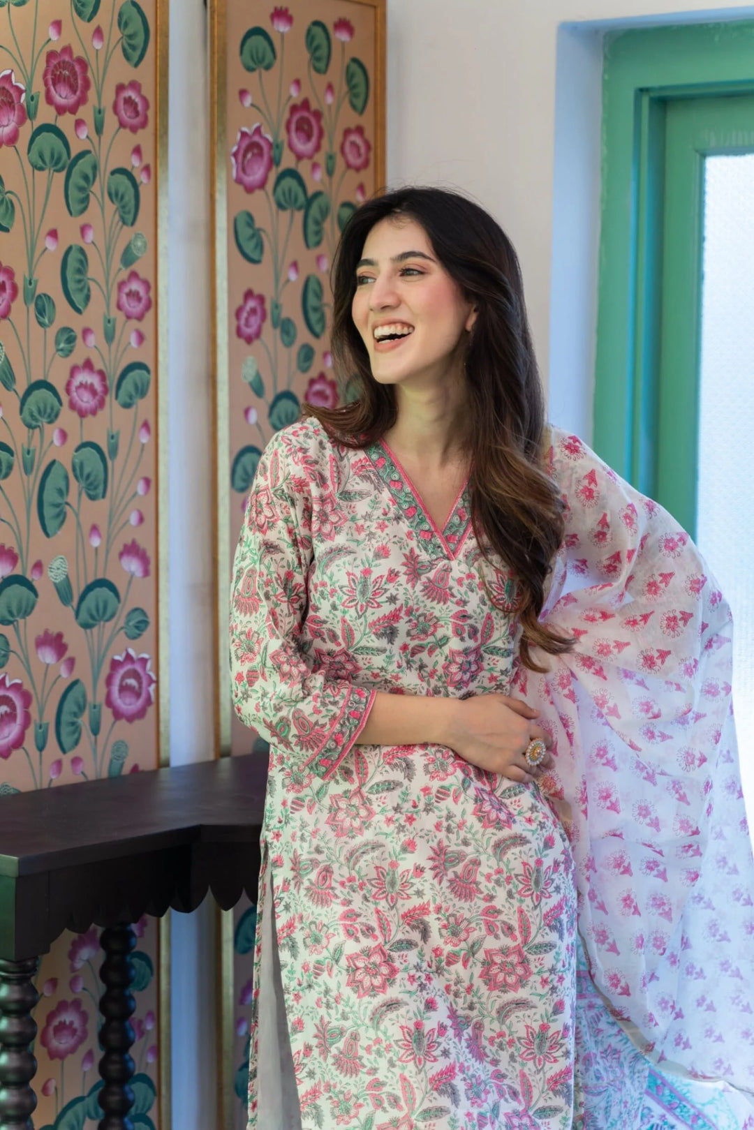 Unstitched - Floral Chanderi Suit Set