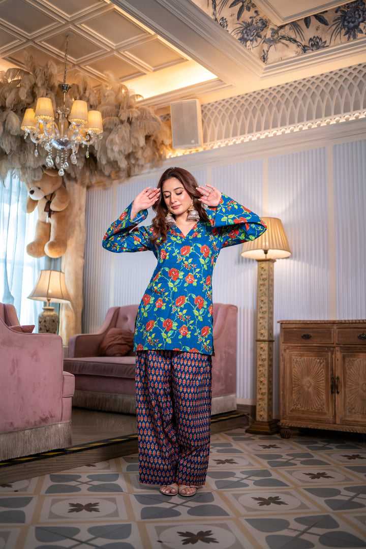 Zaina Blue Cotton Farshi Set