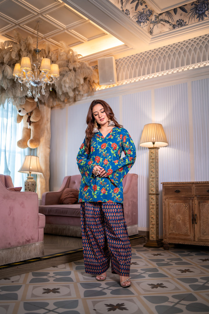 Zaina Blue Cotton Farshi Set