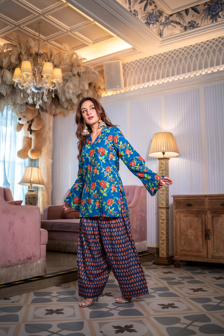 Zaina Blue Cotton Farshi Set