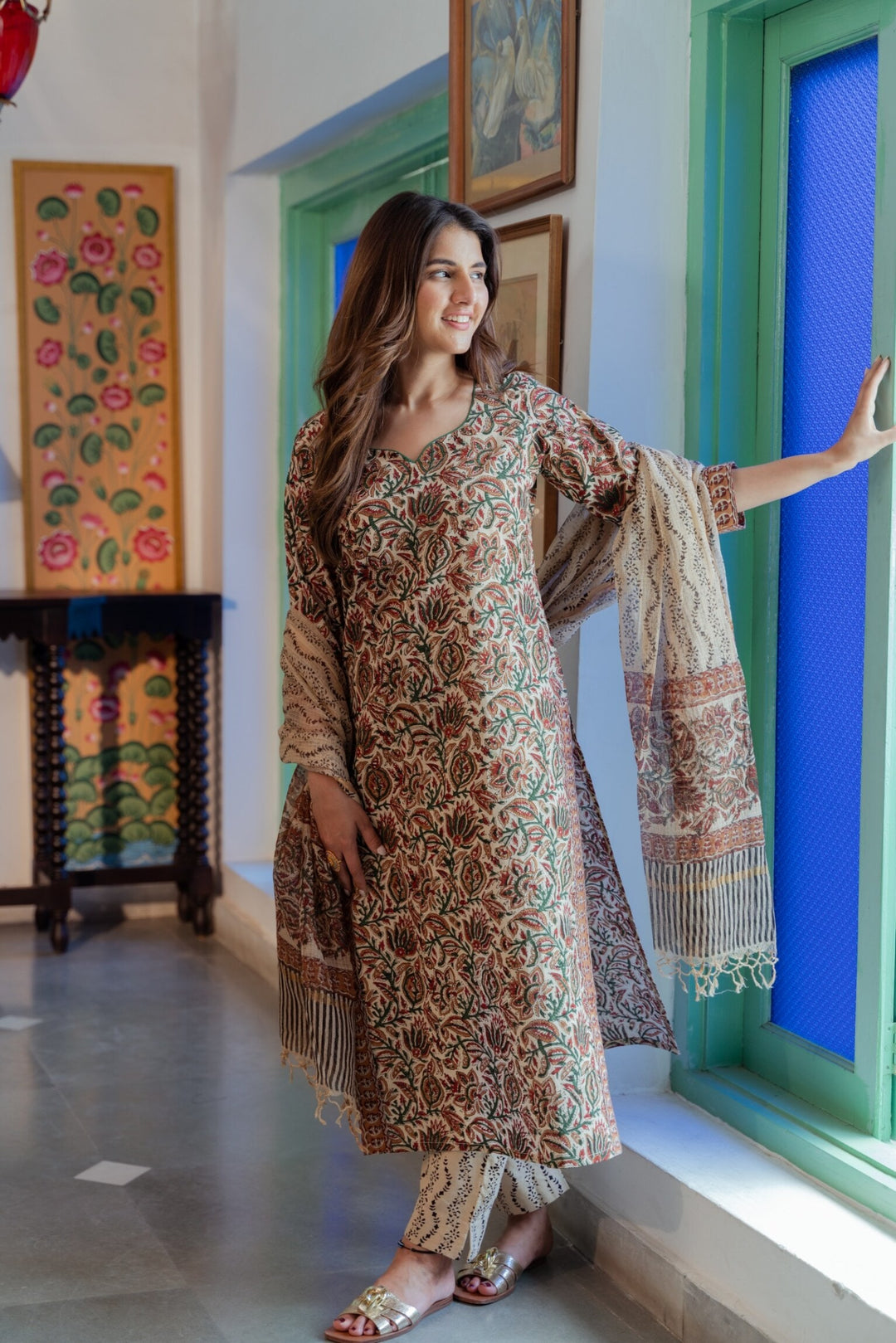 Beige Kalamkari suit set DIMPLE DESIGN STUDIO Beige Kalamkari suit set DIMPLE DESIGN STUDIO
