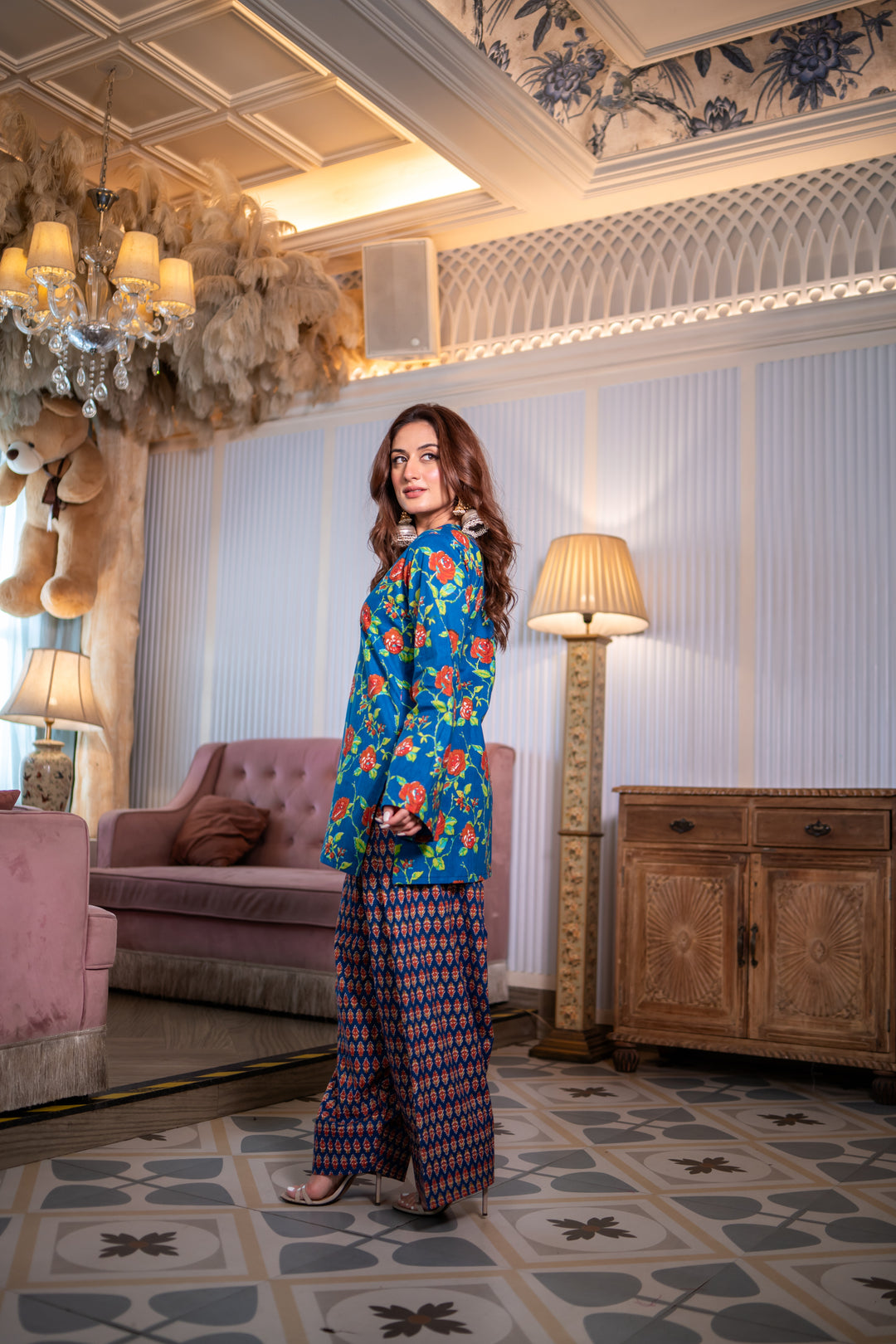 Zaina Blue Cotton Farshi Set