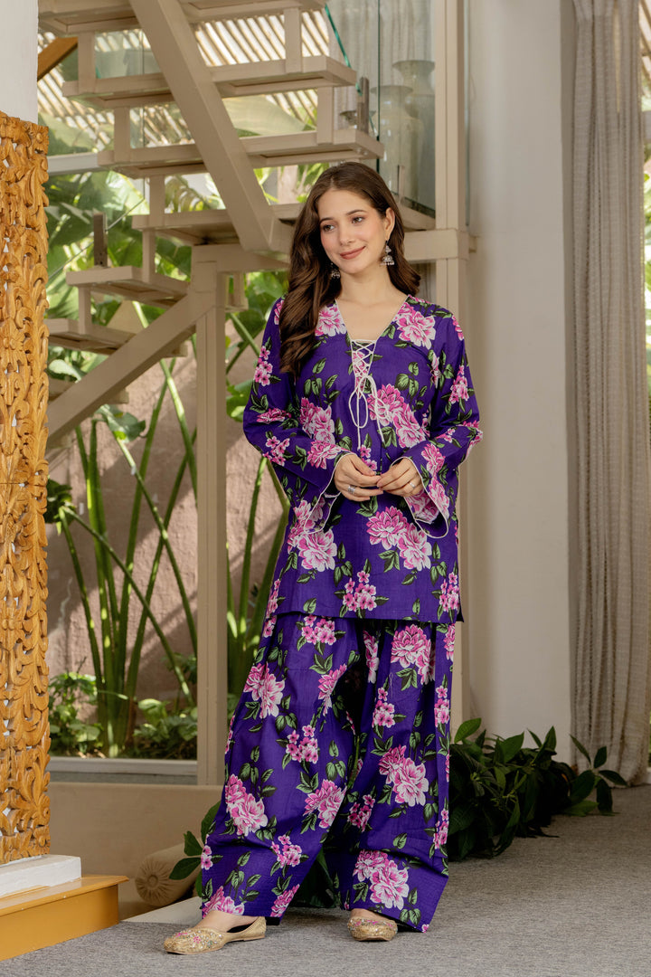 Vartika Purple Cotton Farshi Set