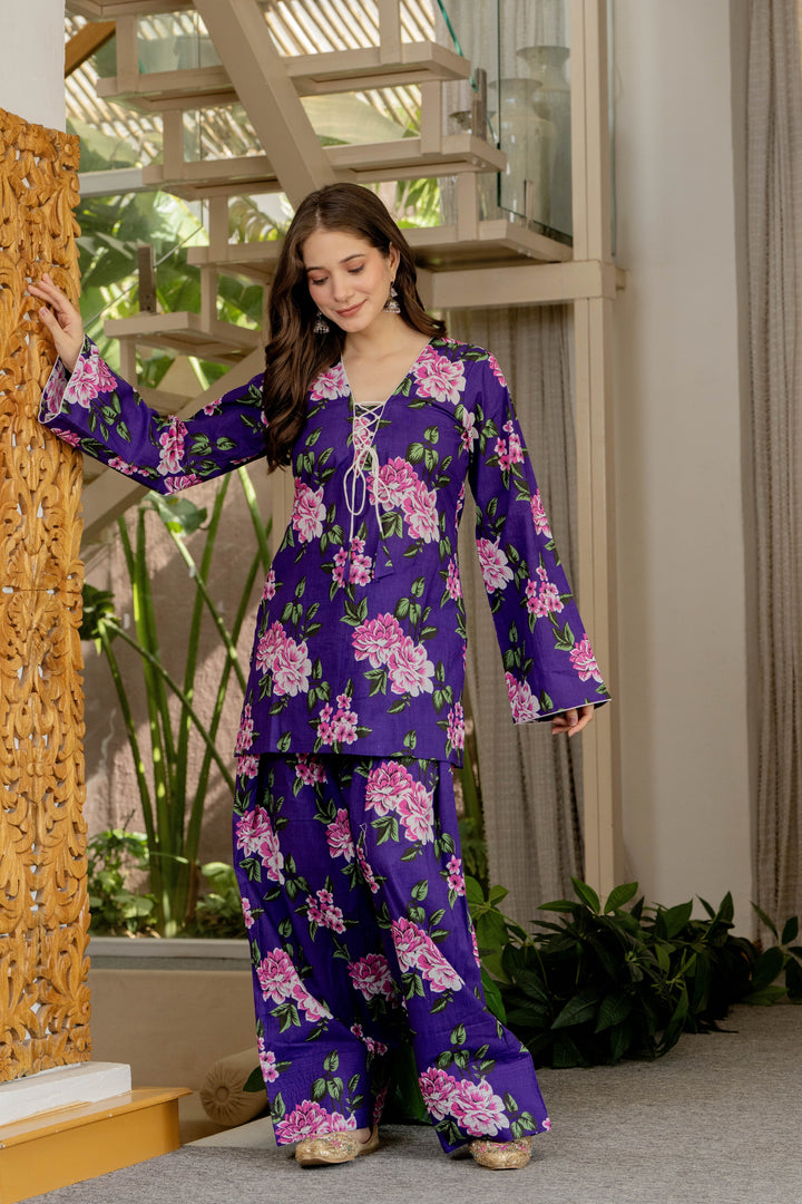 Vartika Purple Cotton Farshi Set